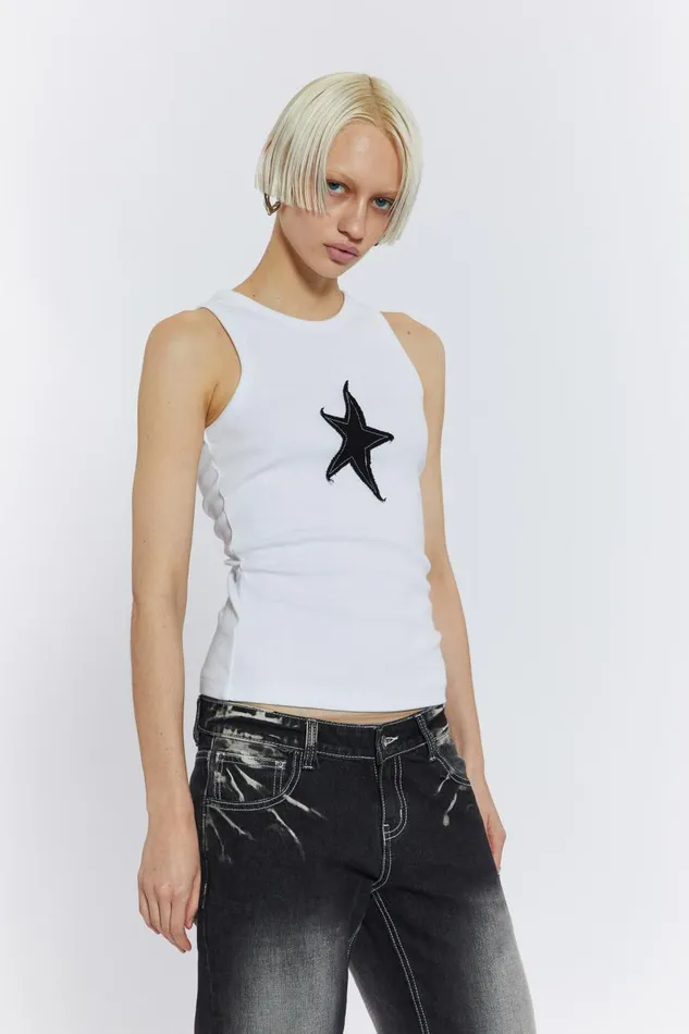 Men Starstruck White Sleeveless Vest Jaded London TShirts and Vests
