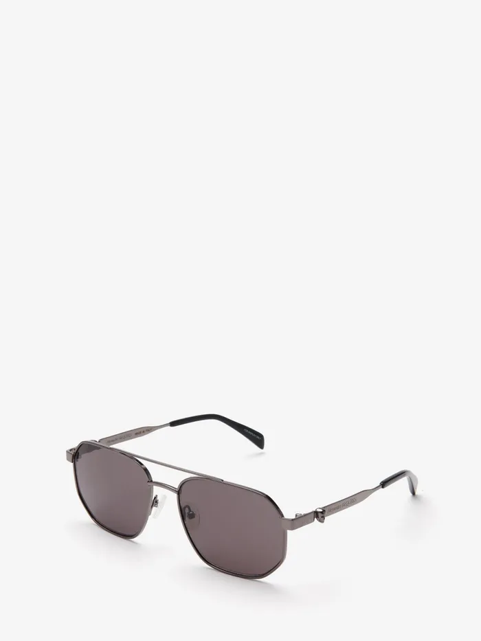 Men Sunglasses Alexander McQueen Floating Skull Metal Caravan Sunglasses Ruthenium