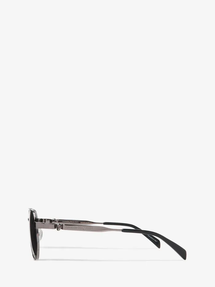 Men Sunglasses Alexander McQueen Floating Skull Metal Caravan Sunglasses Ruthenium