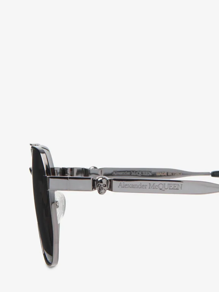 Men Sunglasses Alexander McQueen Floating Skull Metal Caravan Sunglasses Ruthenium