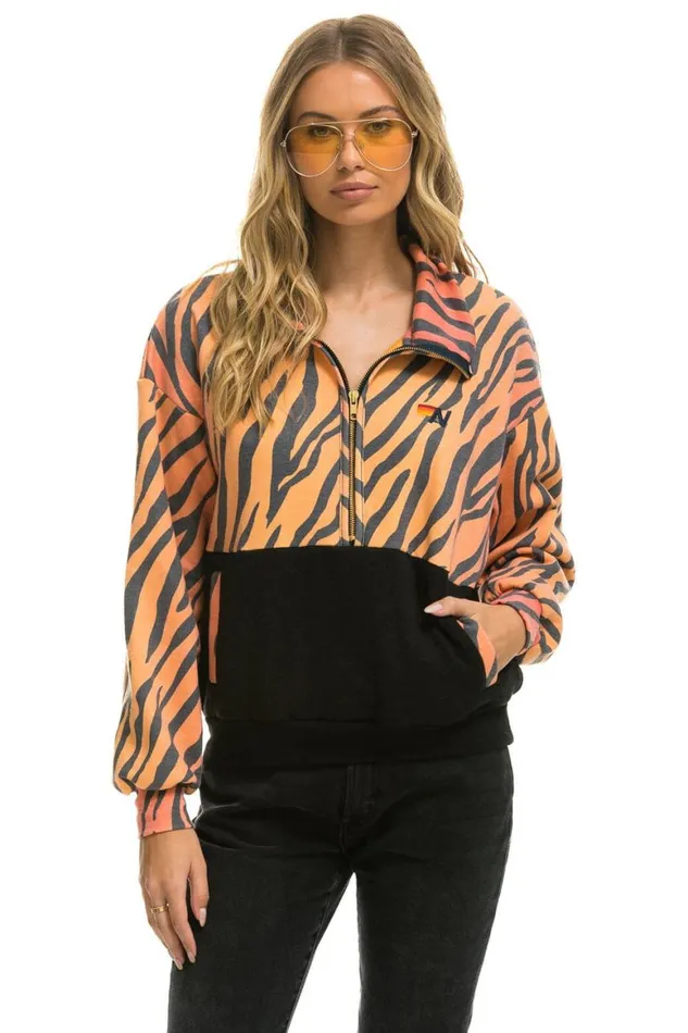 Men Sweatshirts Aviator Nation Fleece Unisex Half Zip Color Block Jacket 8211 Tiger