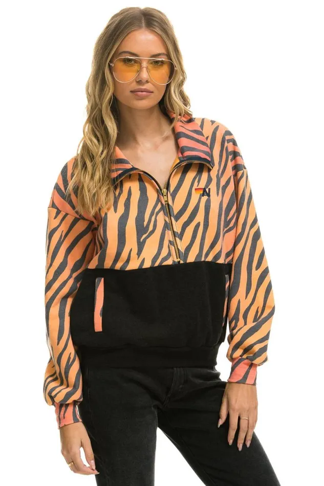 Men Sweatshirts Aviator Nation Fleece Unisex Half Zip Color Block Jacket 8211 Tiger