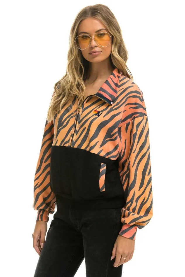 Men Sweatshirts Aviator Nation Fleece Unisex Half Zip Color Block Jacket 8211 Tiger
