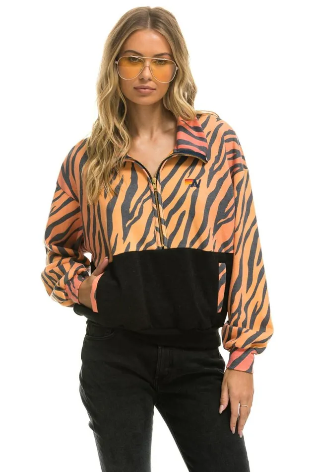Men Sweatshirts Aviator Nation Fleece Unisex Half Zip Color Block Jacket 8211 Tiger