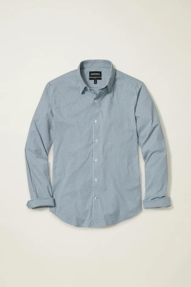 Men Tech Button Down Shirt Blue Hughes Check Bonobos Casual Shirts