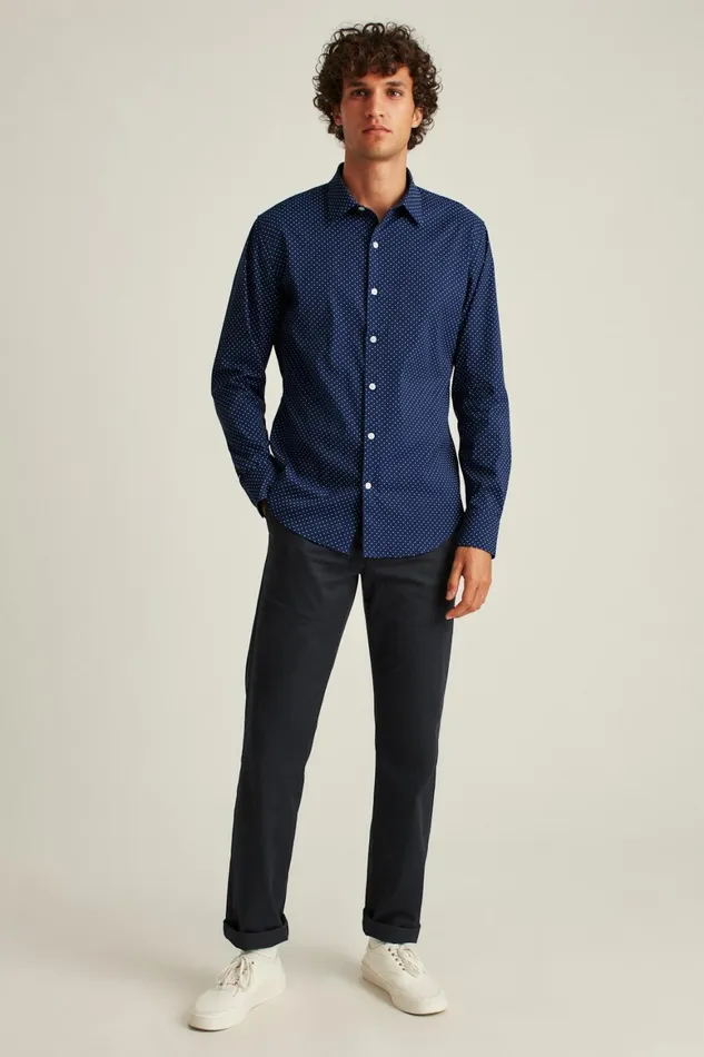 Men Tech Button Down Shirt Deep Blue Bay Dot Bonobos Casual Shirts