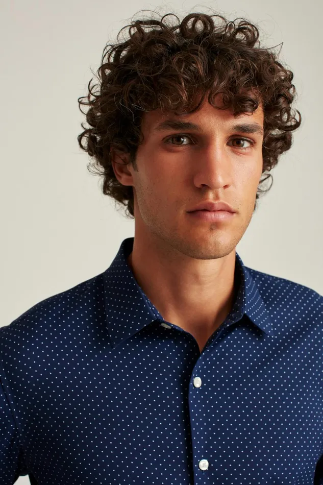 Men Tech Button Down Shirt Deep Blue Bay Dot Bonobos Casual Shirts