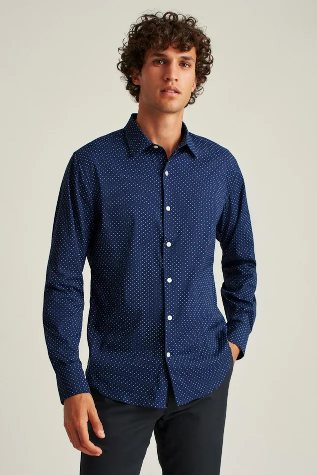 Men Tech Button Down Shirt Deep Blue Bay Dot Bonobos Casual Shirts