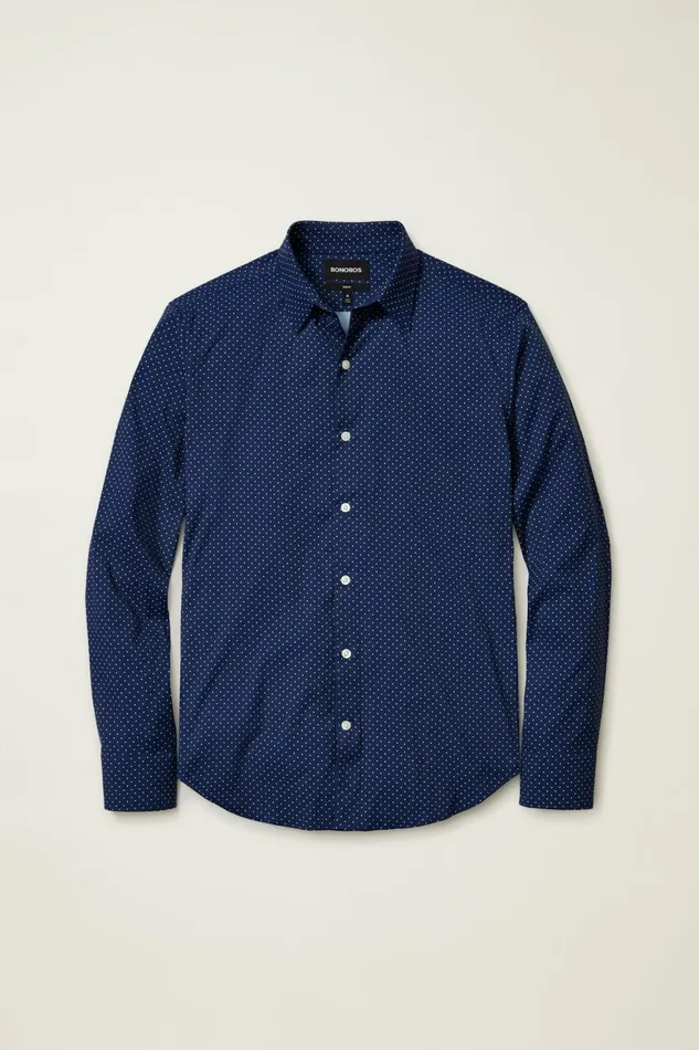 Men Tech Button Down Shirt Deep Blue Bay Dot Bonobos Casual Shirts