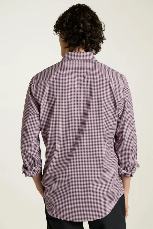 Men Tech Button Down Shirt Pink Plum Plaid Bonobos Casual Shirts