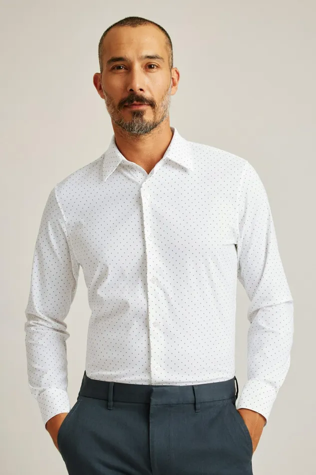 Men Tech Button Down Shirt White Orchid Dot Bonobos Casual Shirts