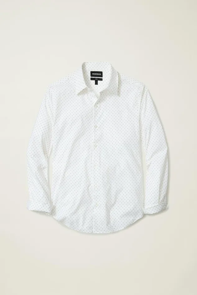 Men Tech Button Down Shirt White Orchid Dot Bonobos Casual Shirts