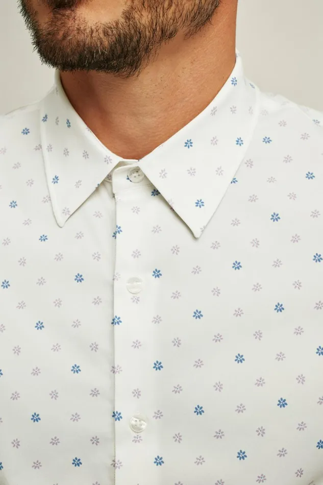 Men Tech Short Sleeve Shirt Blue Lilac Daisy Stamp Bonobos Short Sleeve Shirts