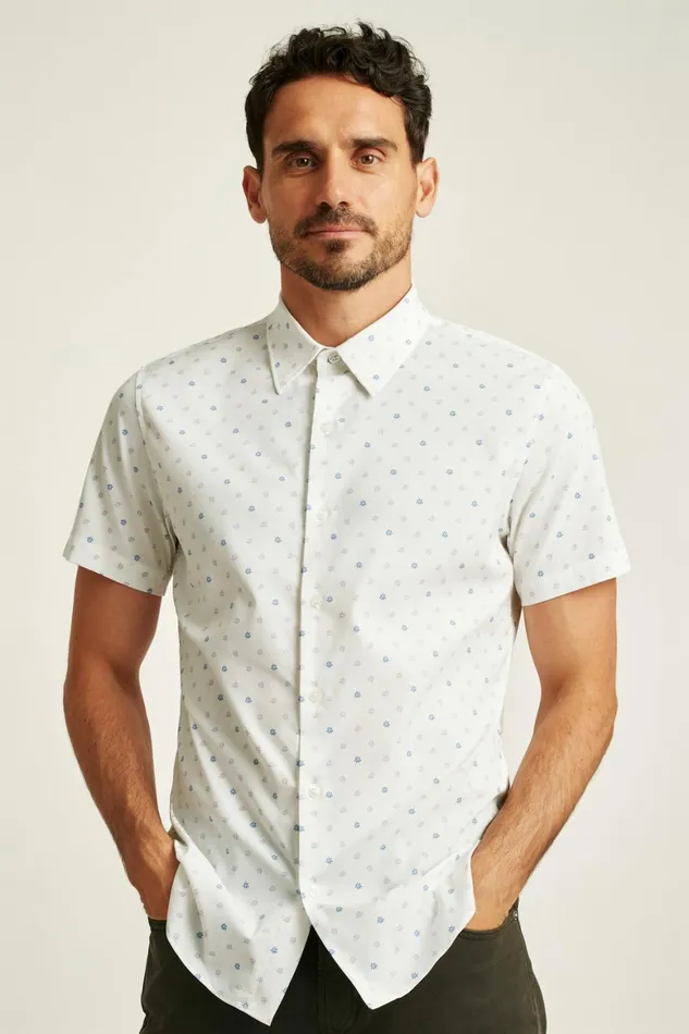 Men Tech Short Sleeve Shirt Blue Lilac Daisy Stamp Bonobos Short Sleeve Shirts