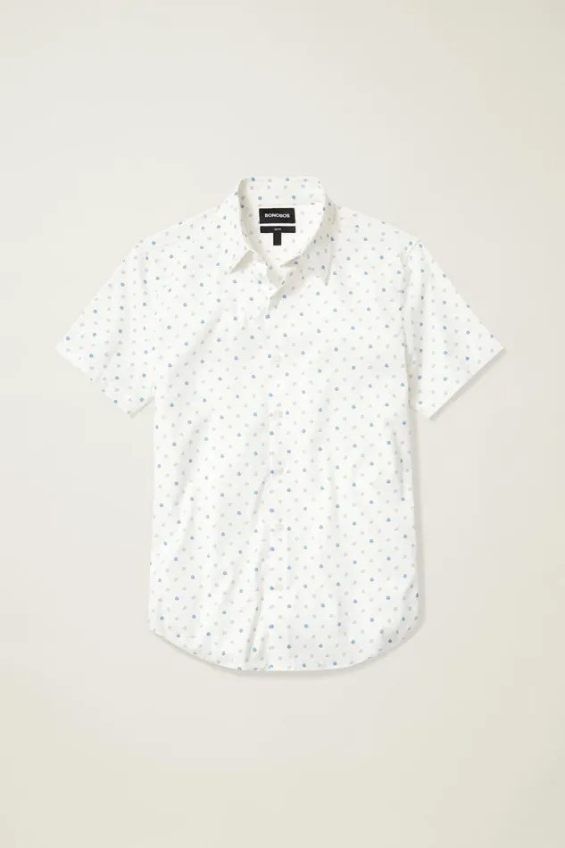 Men Tech Short Sleeve Shirt Blue Lilac Daisy Stamp Bonobos Short Sleeve Shirts