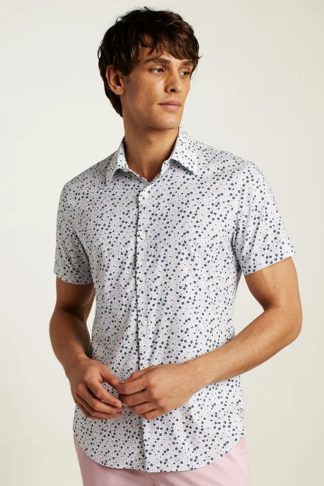 Men Tech Short Sleeve Shirt Purple Punch Peyton Floral Bonobos Short Sleeve Shirts