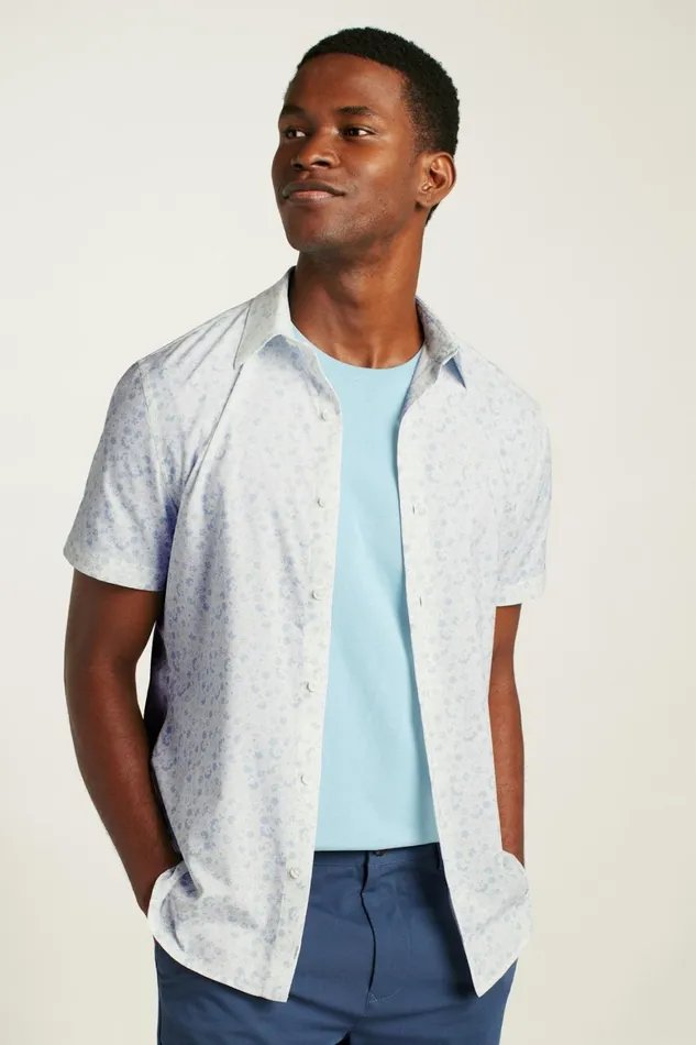 Men Tech Short Sleeve Shirt White Weekend Floral Bonobos Short Sleeve Shirts