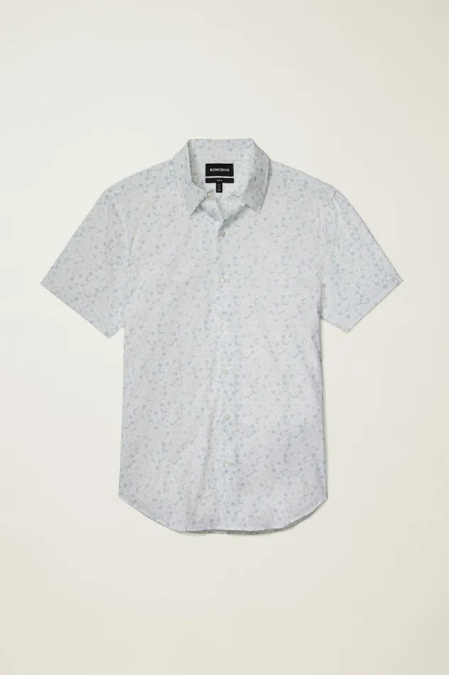 Men Tech Short Sleeve Shirt White Weekend Floral Bonobos Short Sleeve Shirts
