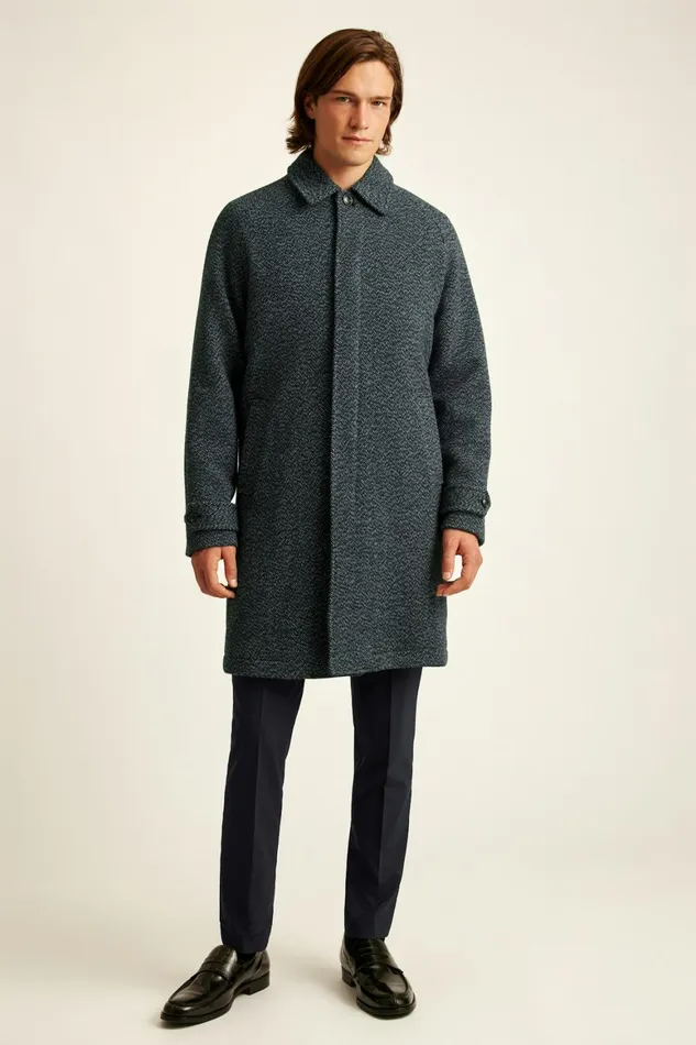 Men The Italian Wool Overcoat Navy Donegal Bonobos Jackets and Coats