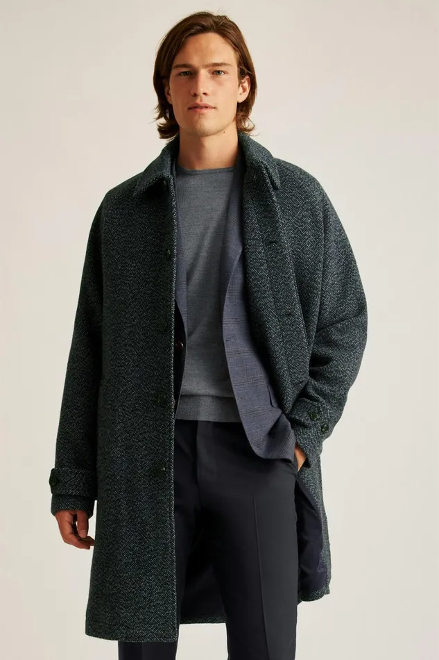 Men The Italian Wool Overcoat Navy Donegal Bonobos Jackets and Coats