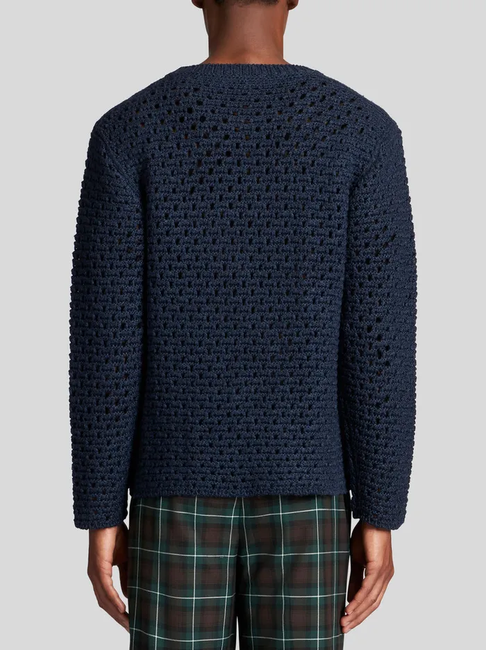 Men Tricot Round Neck Jumper With Flowers Etro Knitwear