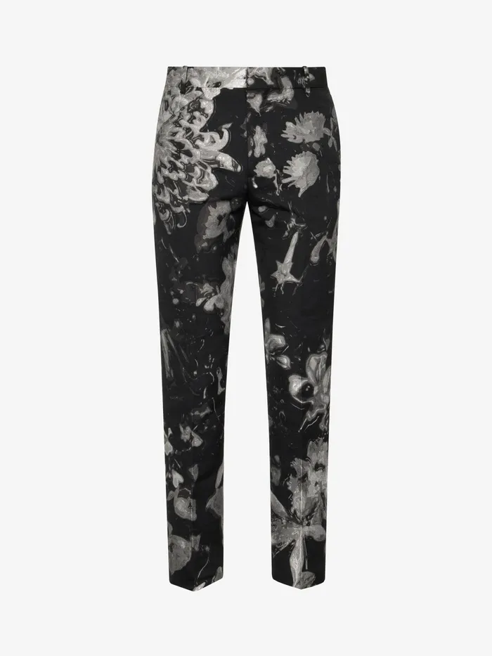 Men Trousers Alexander McQueen Wax Flower Cigarette Trousers Blacksilver