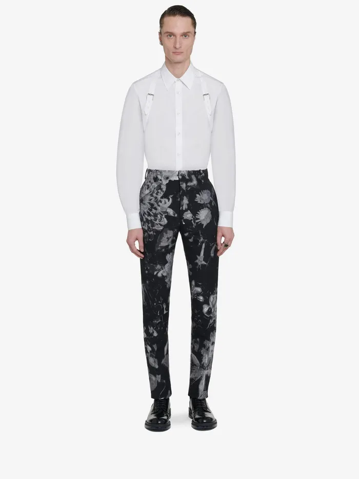 Men Trousers Alexander McQueen Wax Flower Cigarette Trousers Blacksilver