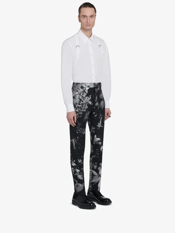Men Trousers Alexander McQueen Wax Flower Cigarette Trousers Blacksilver