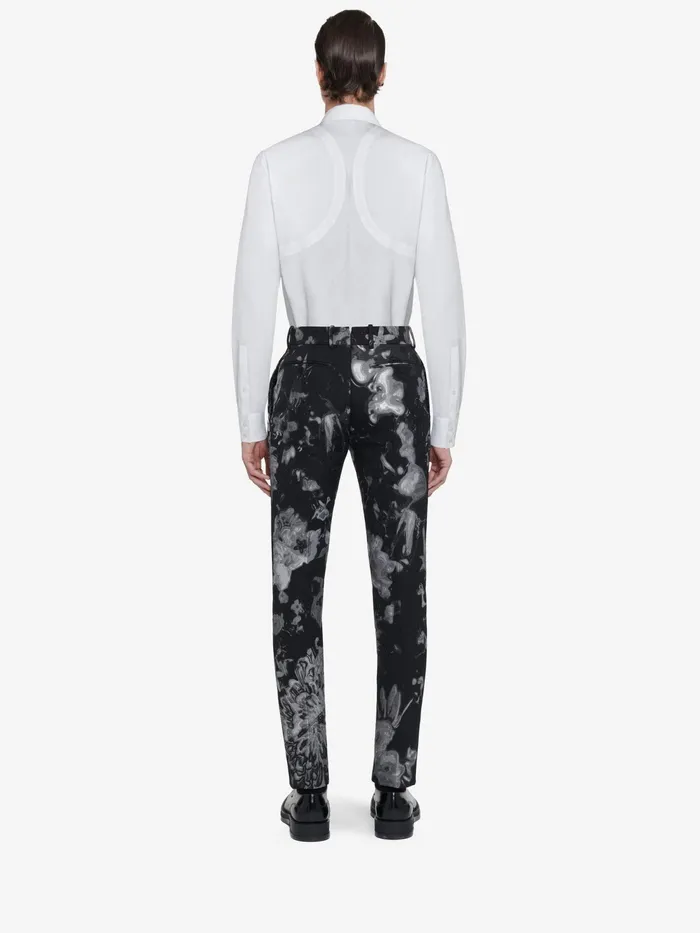 Men Trousers Alexander McQueen Wax Flower Cigarette Trousers Blacksilver