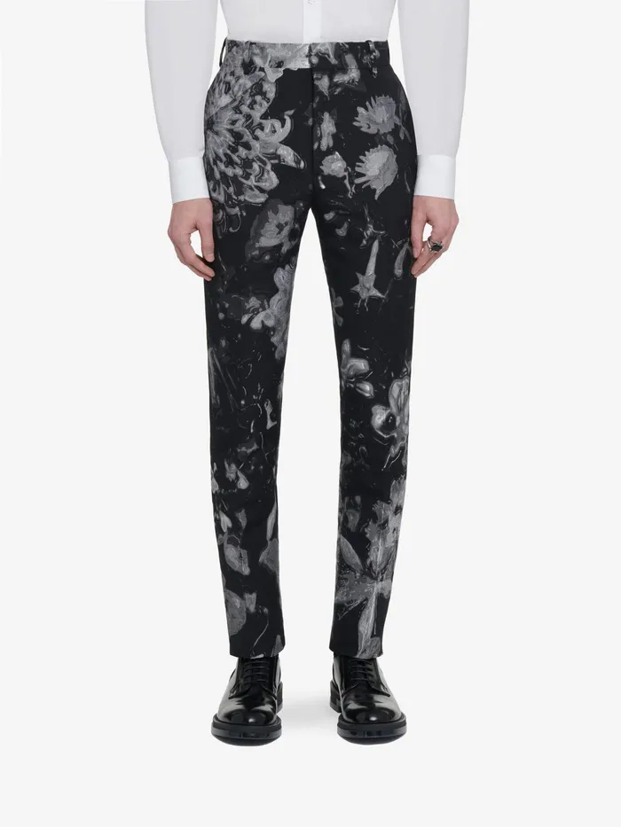 Men Trousers Alexander McQueen Wax Flower Cigarette Trousers Blacksilver