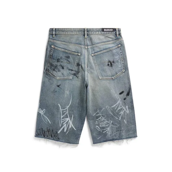 Men Trousers Balenciaga Graffiti Baggy Shorts In Light Blue