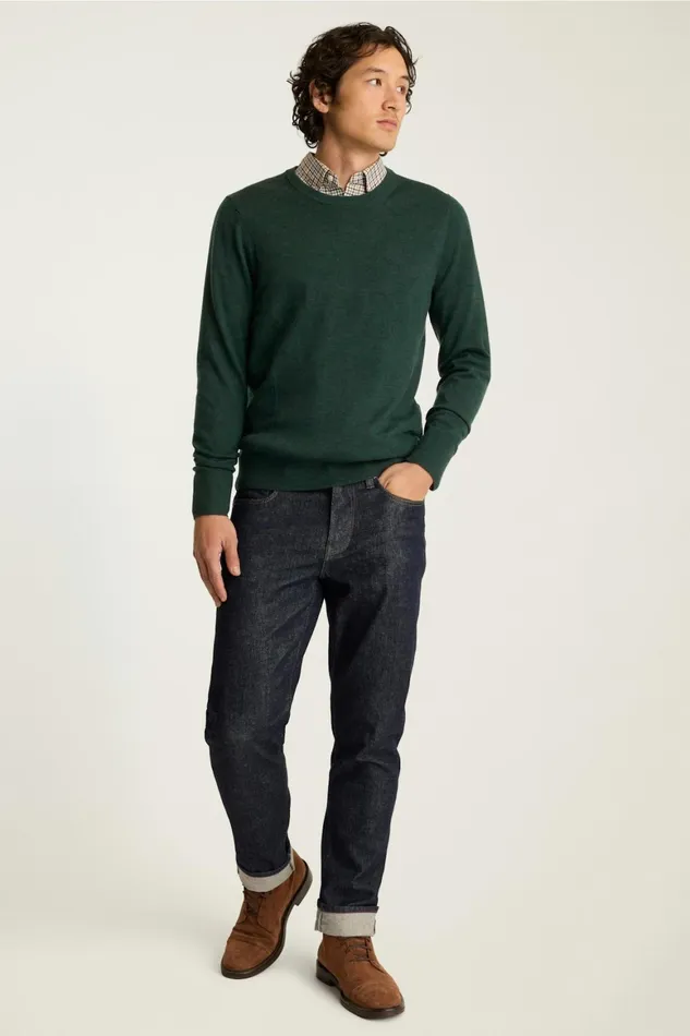 Men Washable Merino Crew Neck Sweater Heather Forest Green Bonobos Crew and VNeck Sweaters Men Washable Merino Crew Neck Sweater Heather Forest Green Bonobos Crew and VNeck Sweaters