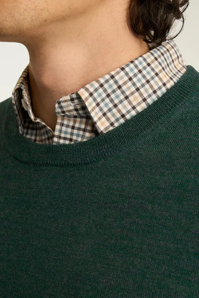 Men Washable Merino Crew Neck Sweater Heather Forest Green Bonobos Crew and VNeck Sweaters
