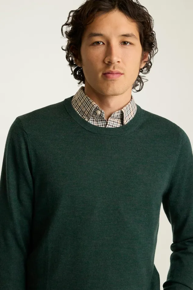 Men Washable Merino Crew Neck Sweater Heather Forest Green Bonobos Crew and VNeck Sweaters