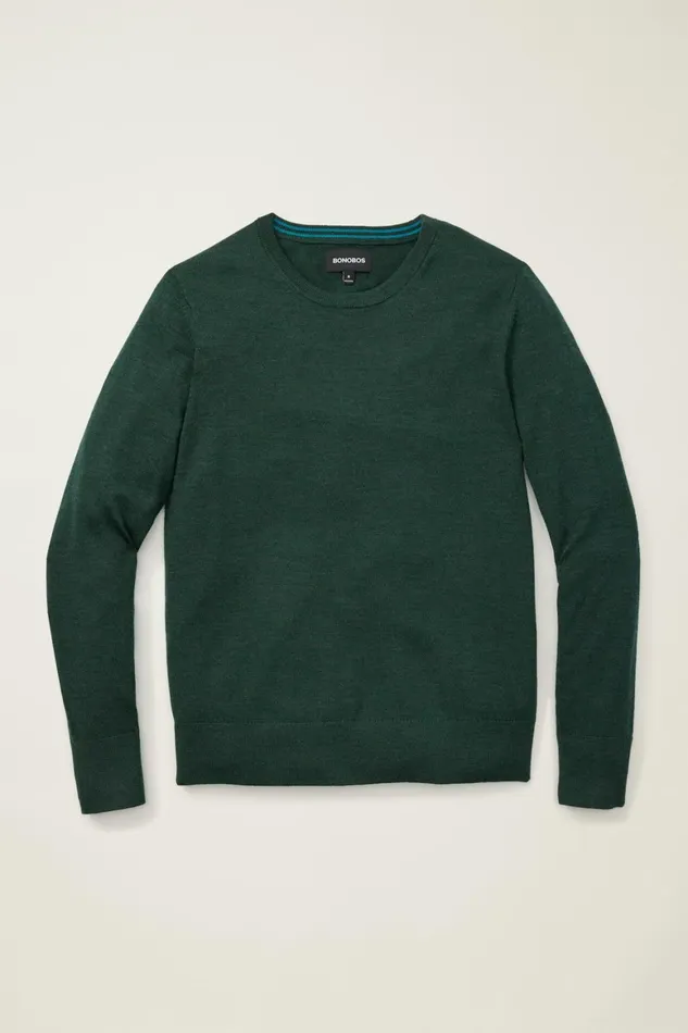 Men Washable Merino Crew Neck Sweater Heather Forest Green Bonobos Crew and VNeck Sweaters