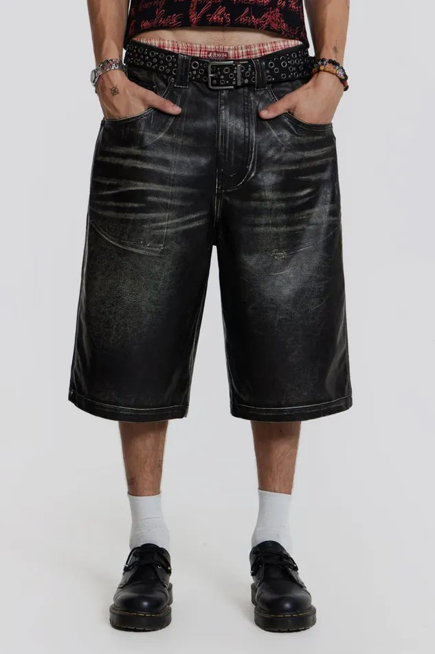 Men Washed Vegan Leather Shorts Jaded London Shorts and Jorts