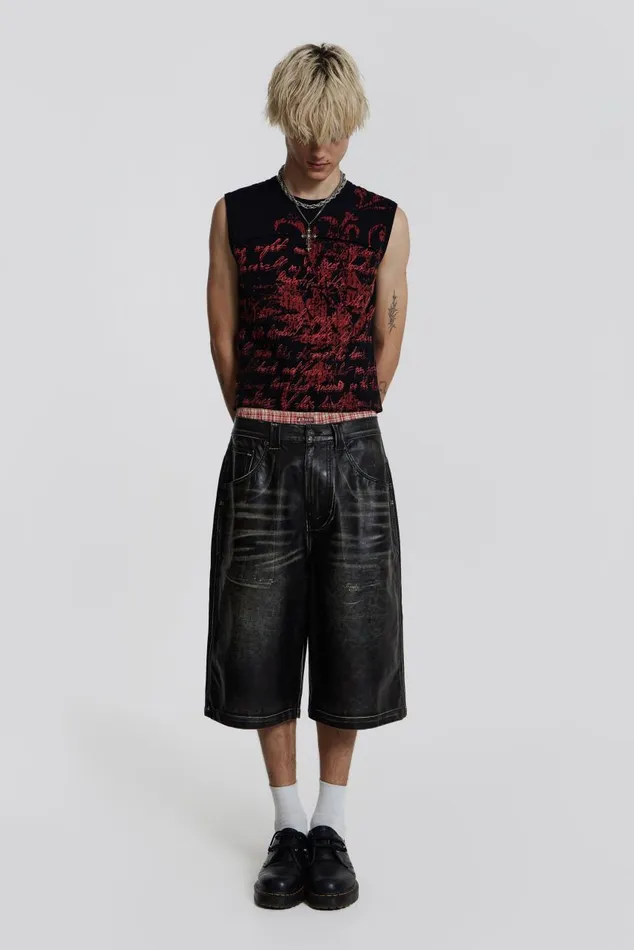 Men Washed Vegan Leather Shorts Jaded London Shorts and Jorts