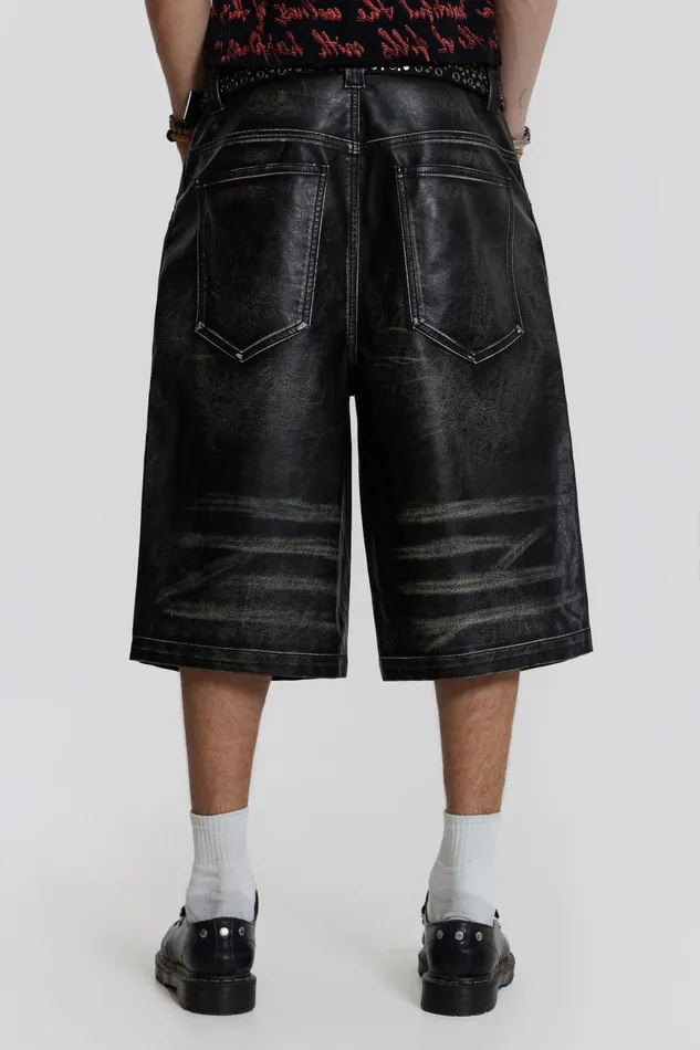 Men Washed Vegan Leather Shorts Jaded London Shorts and Jorts