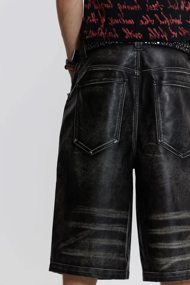 Men Washed Vegan Leather Shorts Jaded London Shorts and Jorts
