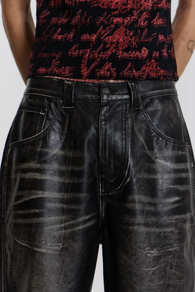 Men Washed Vegan Leather Shorts Jaded London Shorts and Jorts
