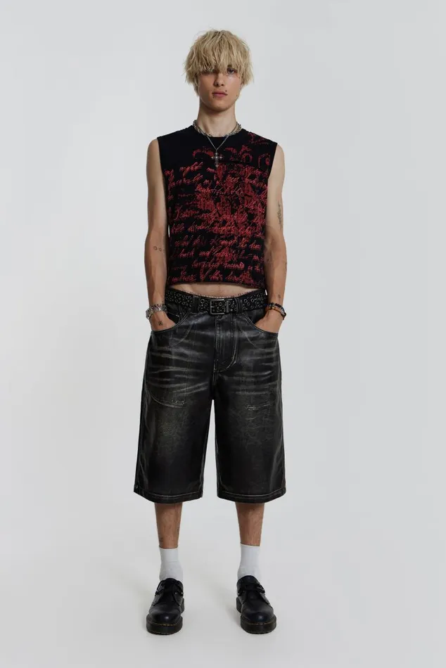 Men Washed Vegan Leather Shorts Jaded London Shorts and Jorts