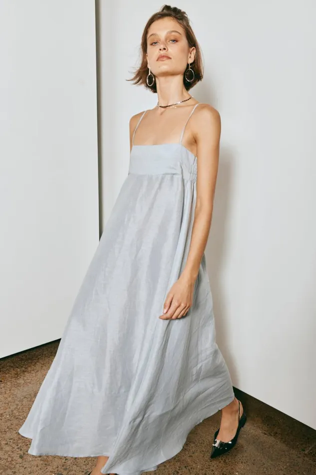 MidiMaxi Dresses Women VRG GRL Behati Linen Maxi Dress Sky