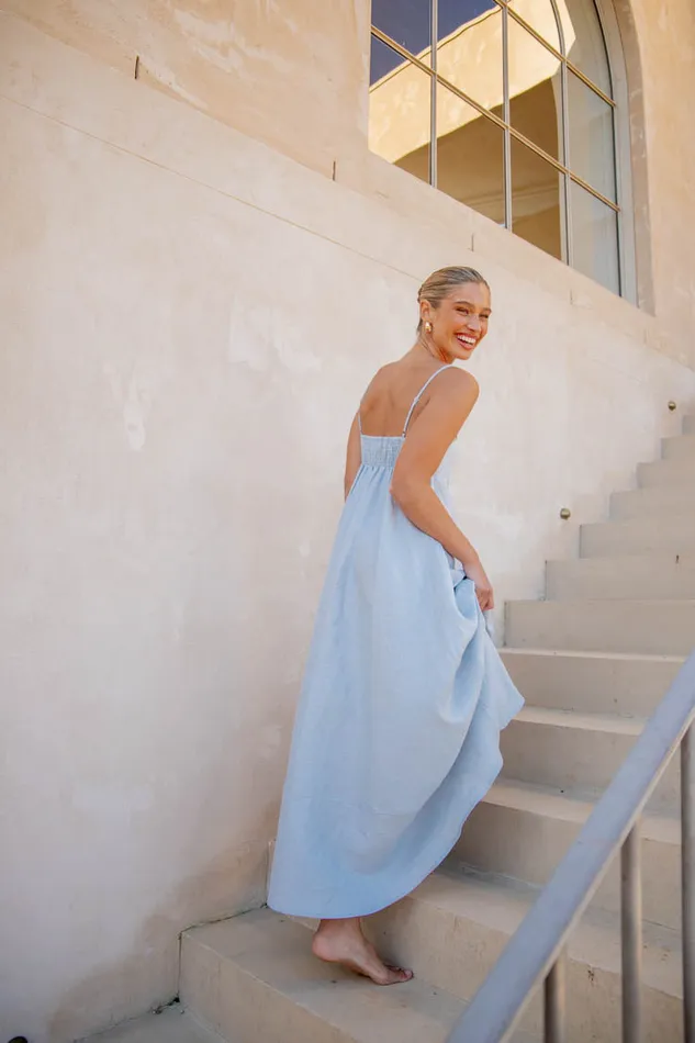 MidiMaxi Dresses Women VRG GRL Behati Linen Maxi Dress Sky MidiMaxi Dresses Women VRG GRL Behati Linen Maxi Dress Sky
