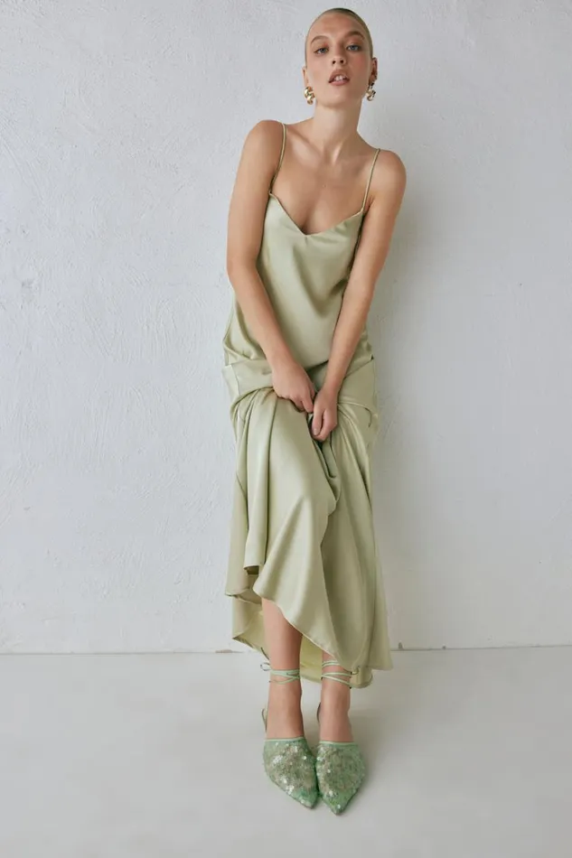 MidiMaxi Dresses Women VRG GRL Ida Satin Maxi Dress Sage MidiMaxi Dresses Women VRG GRL Ida Satin Maxi Dress Sage