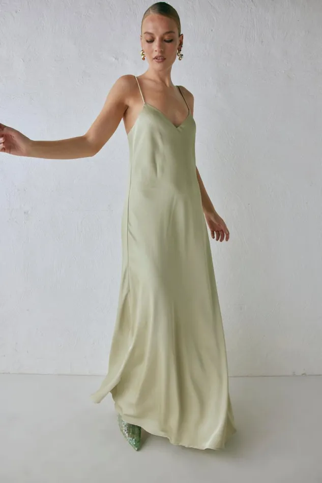 MidiMaxi Dresses Women VRG GRL Ida Satin Maxi Dress Sage MidiMaxi Dresses Women VRG GRL Ida Satin Maxi Dress Sage