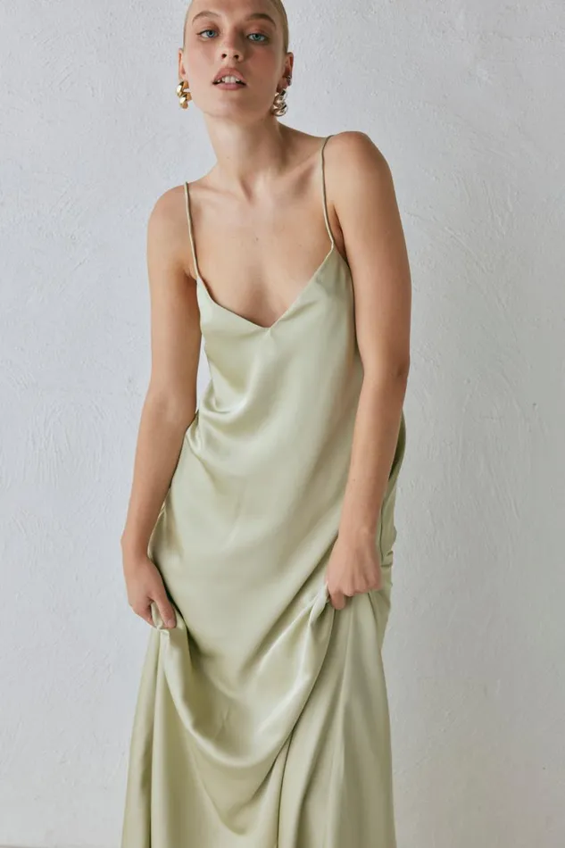 MidiMaxi Dresses Women VRG GRL Ida Satin Maxi Dress Sage MidiMaxi Dresses Women VRG GRL Ida Satin Maxi Dress Sage