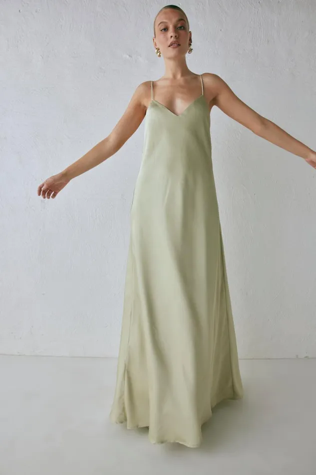 MidiMaxi Dresses Women VRG GRL Ida Satin Maxi Dress Sage MidiMaxi Dresses Women VRG GRL Ida Satin Maxi Dress Sage