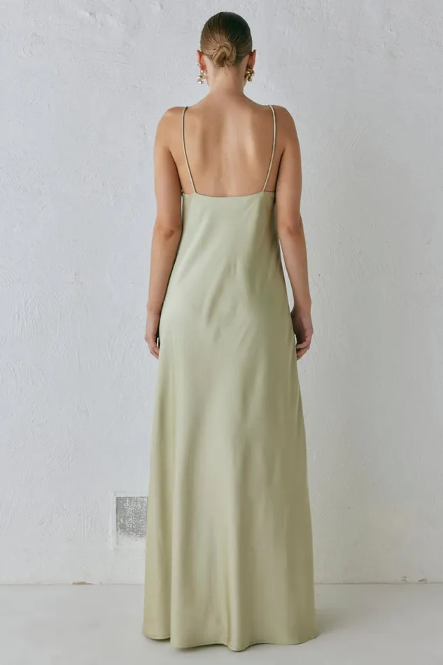 MidiMaxi Dresses Women VRG GRL Ida Satin Maxi Dress Sage MidiMaxi Dresses Women VRG GRL Ida Satin Maxi Dress Sage