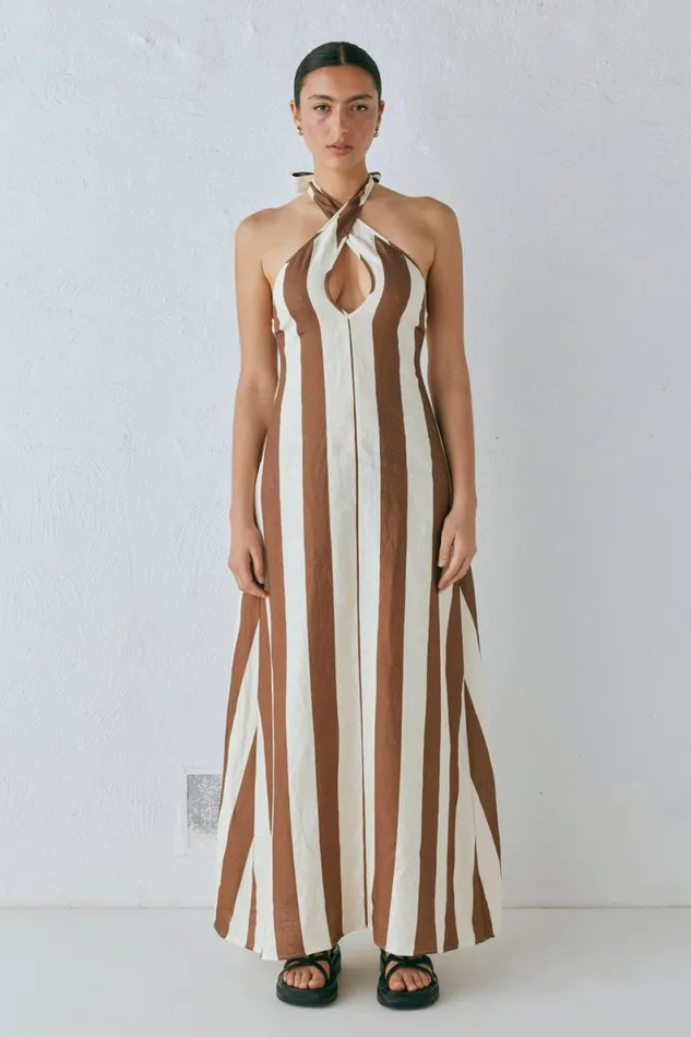 MidiMaxi Dresses Women VRG GRL Polly Linen Maxi Dress Stripe