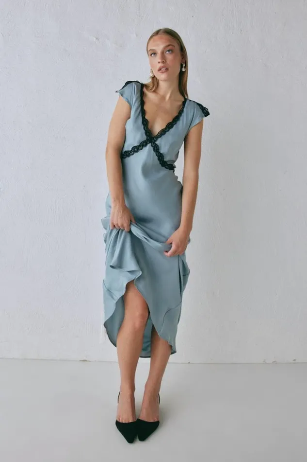 MidiMaxi Dresses Women VRG GRL The Ivy Bias Cut Maxi Dress Steel